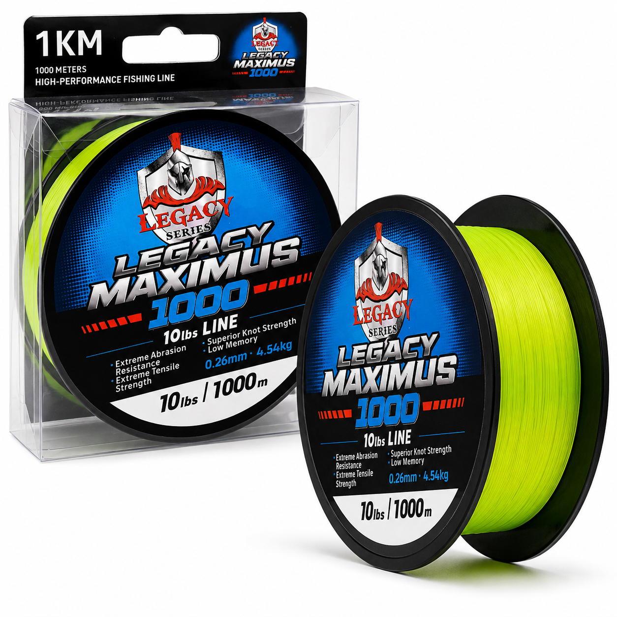 Legacy Maximus 1000 High-Performance Fishing Line – Neon Green/yellow | 10lb / 4.54kg | 0.26mm | 1000m
